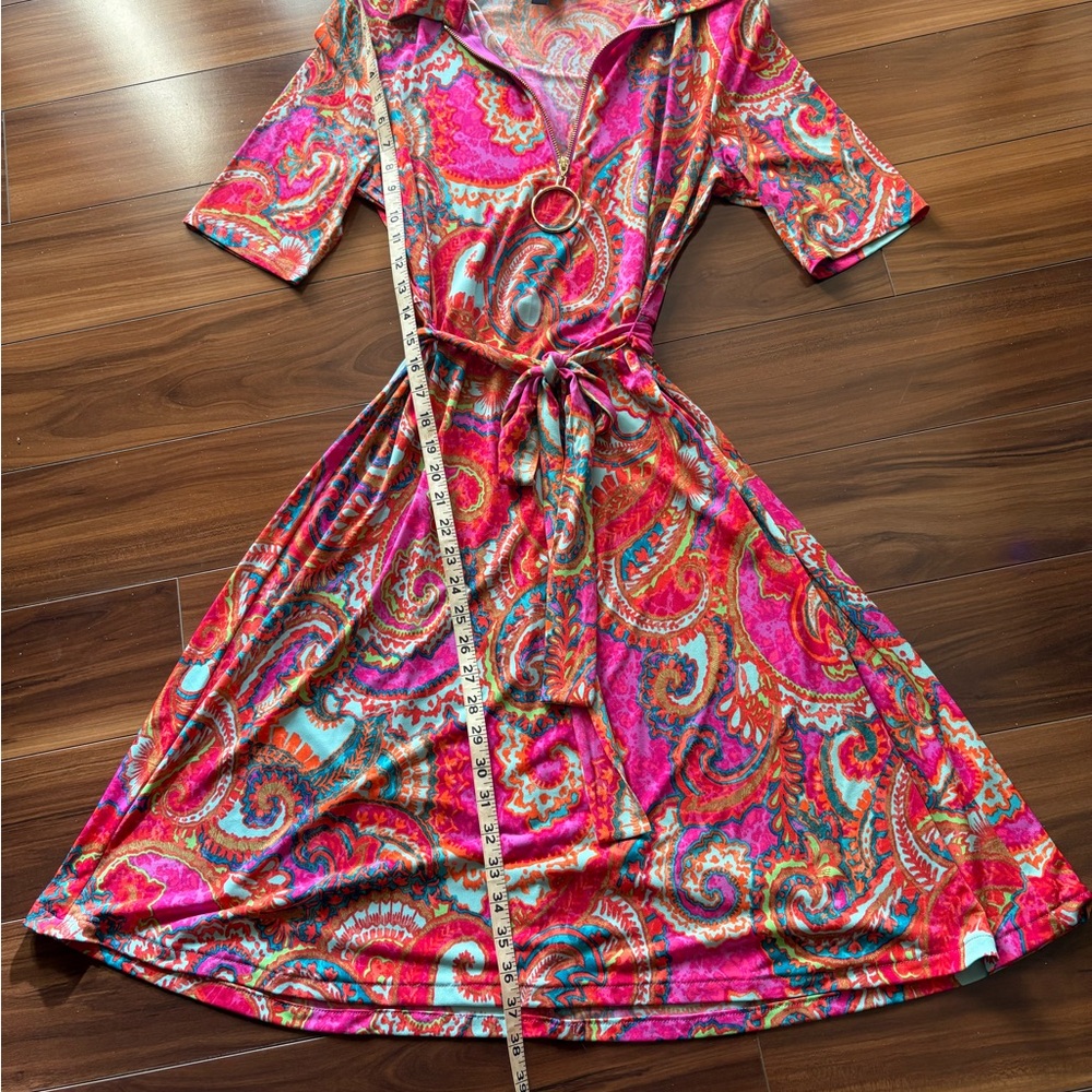 MSK Pink Wrap Sundress with Notched Collar and 3/4 Sleeves